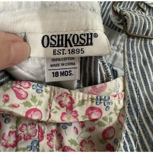 Vtg 80s OSH KOSH BGosh Jumper Overalls Dress Cotton Striped Floral Piping 18 mo - Picture 14 of 16